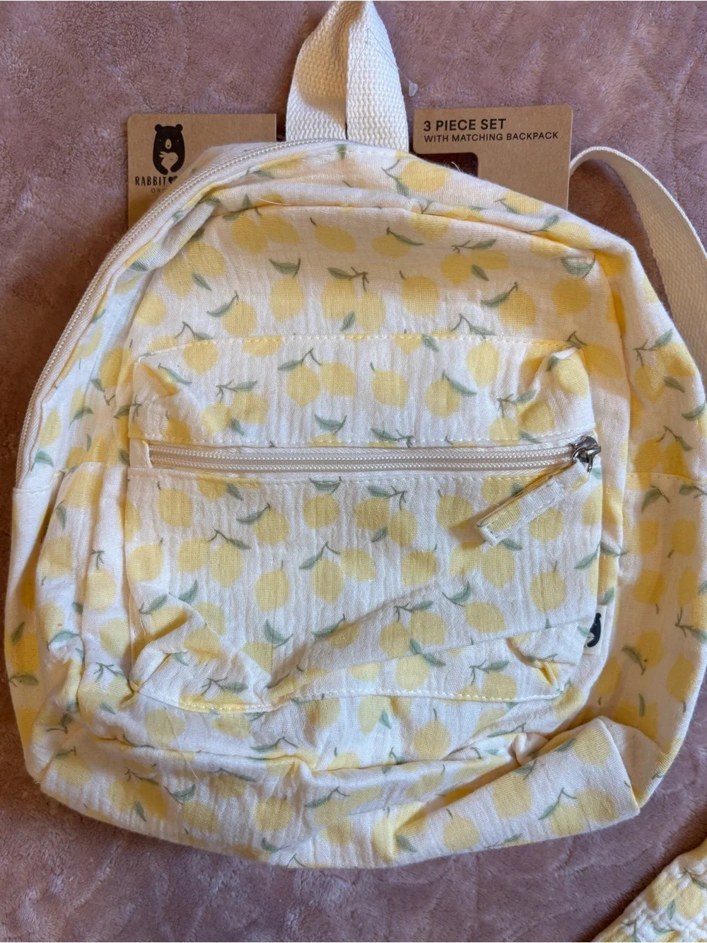 Rabbit + Bear 100% Organic Cotton Lemon Top Bottom & Backpack Matching Set 24M